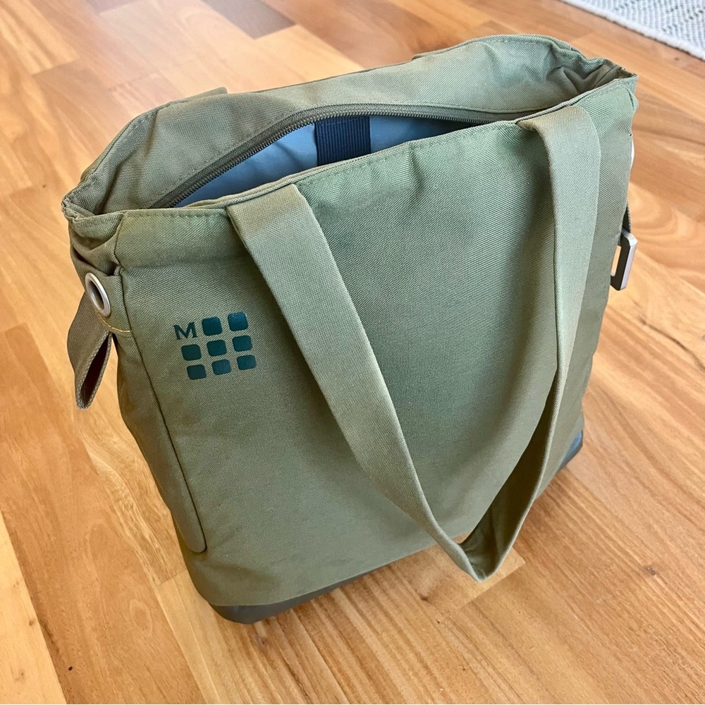 Moleskine olive green laptop shoulder bag tote, pockets, carabiner, pen included